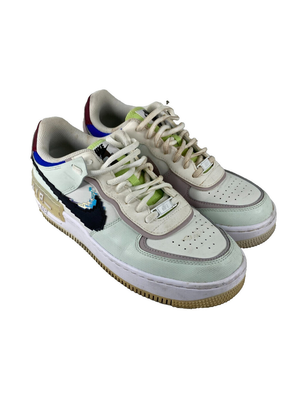 Nike Men Size 9 Air Force 1 Shadow Pixel White Pastel Green Sneaker Shoe